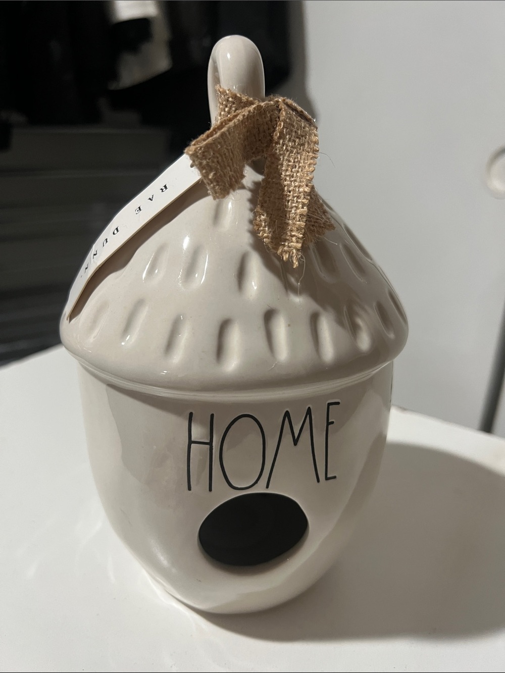 Rae Dunn Cream Ceramic 'HOME' Acorn Canister